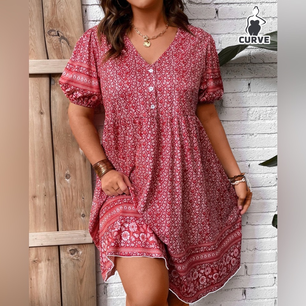 SHEIN Red Ruffled Tiered Mini Sundress